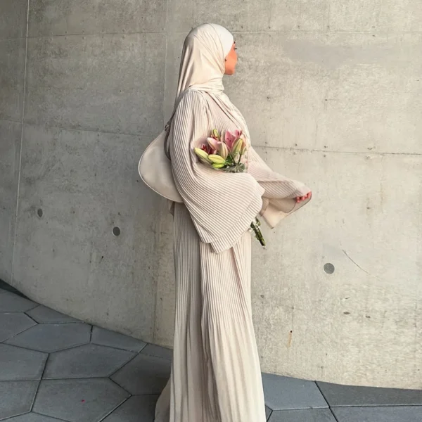 Eid Muslim Dress for Women Pleated Flare Sleeve Jalabiya Kaftan Islam Vestidos Arab Long Robe Ramadan Morocco Dubai Abayas 2024 - Image 14