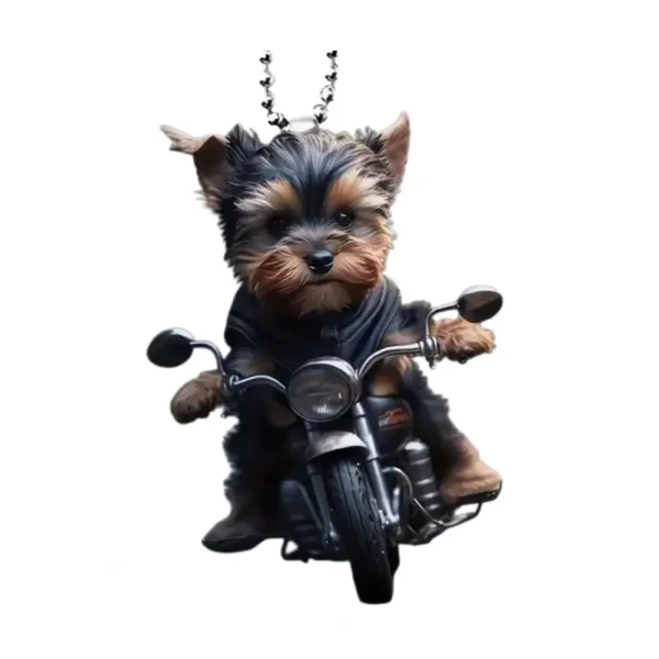 Acrylic Car Pendant Puppy Riding A Motorcycle Hanging Pendant Rearview Mirror Ornament Animal Pendant Car Interior Accessories - Image 6