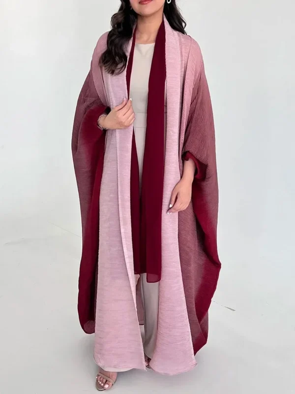 Muslim Abaya for Women Bat Sleeve Pleated Gradient Cardigan Trench Coat 2023 Autumn Dubai Abayas Plus Size Women's Luxury Coat - Image 12