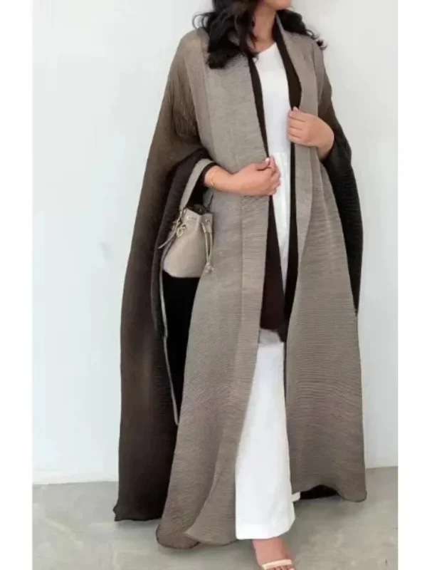 Muslim Abaya for Women Bat Sleeve Pleated Gradient Cardigan Trench Coat 2023 Autumn Dubai Abayas Plus Size Women's Luxury Coat - Image 5
