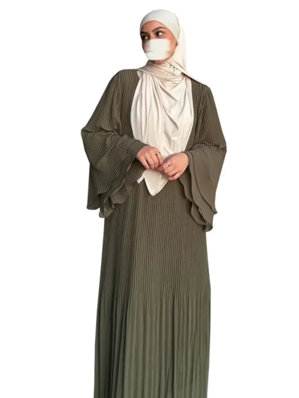 Eid Muslim Dress for Women Pleated Flare Sleeve Jalabiya Kaftan Islam Vestidos Arab Long Robe Ramadan Morocco Dubai Abayas 2024 - Image 5