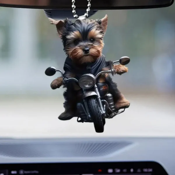 Acrylic Car Pendant Puppy Riding A Motorcycle Hanging Pendant Rearview Mirror Ornament Animal Pendant Car Interior Accessories - Image 12