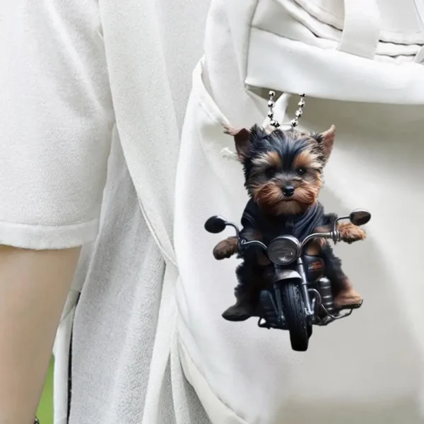 Acrylic Car Pendant Puppy Riding A Motorcycle Hanging Pendant Rearview Mirror Ornament Animal Pendant Car Interior Accessories - Image 18