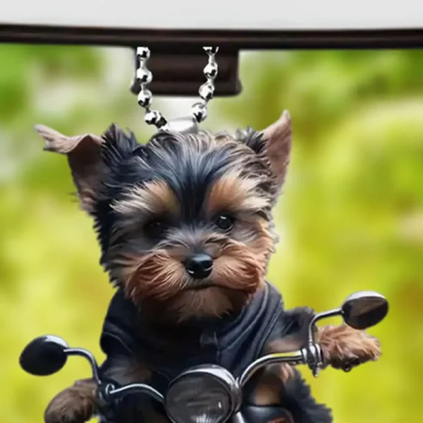 Acrylic Car Pendant Puppy Riding A Motorcycle Hanging Pendant Rearview Mirror Ornament Animal Pendant Car Interior Accessories - Image 5