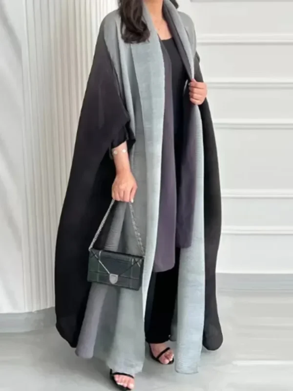 Muslim Abaya for Women Bat Sleeve Pleated Gradient Cardigan Trench Coat 2023 Autumn Dubai Abayas Plus Size Women's Luxury Coat - Image 4