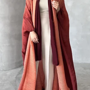 Muslim Abaya for Women Bat Sleeve Pleated Gradient Cardigan Trench Coat 2023 Autumn Dubai Abayas Plus Size Women's Luxury Coat