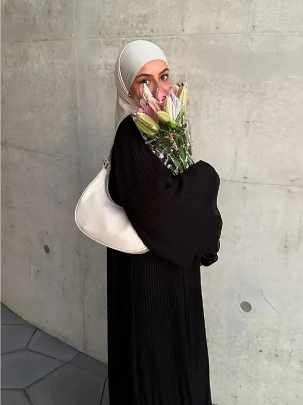 Eid Muslim Dress for Women Pleated Flare Sleeve Jalabiya Kaftan Islam Vestidos Arab Long Robe Ramadan Morocco Dubai Abayas 2024 - Image 6