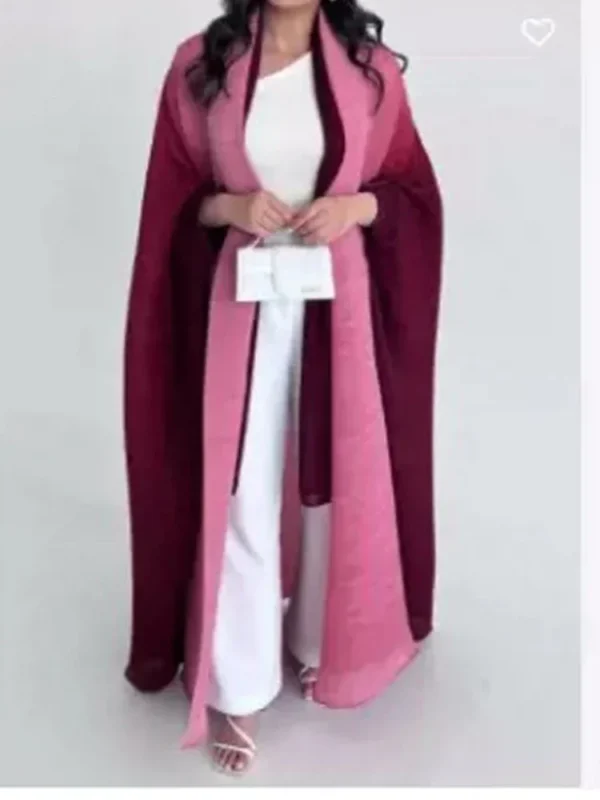 Muslim Abaya for Women Bat Sleeve Pleated Gradient Cardigan Trench Coat 2023 Autumn Dubai Abayas Plus Size Women's Luxury Coat - Image 6