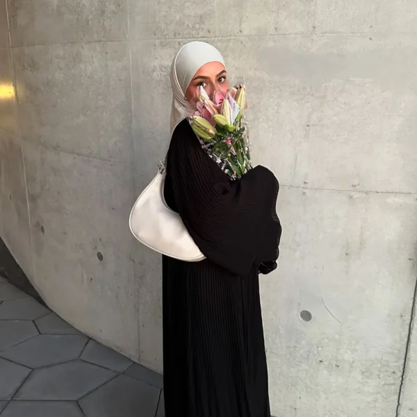 Eid Muslim Dress for Women Pleated Flare Sleeve Jalabiya Kaftan Islam Vestidos Arab Long Robe Ramadan Morocco Dubai Abayas 2024 - Image 19