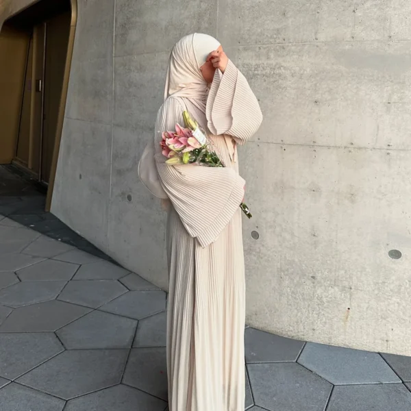 Eid Muslim Dress for Women Pleated Flare Sleeve Jalabiya Kaftan Islam Vestidos Arab Long Robe Ramadan Morocco Dubai Abayas 2024 - Image 15