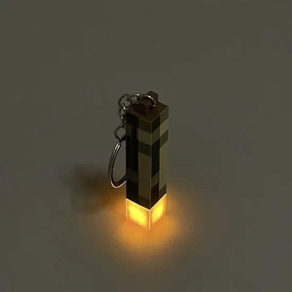 Glow-in-the-Dark Anime Gamer Keychain - Classic Torch Design with Pixelated Wooden Texture, Fashionable Plastic Pendant - Image 16
