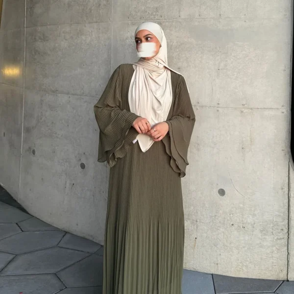 Eid Muslim Dress for Women Pleated Flare Sleeve Jalabiya Kaftan Islam Vestidos Arab Long Robe Ramadan Morocco Dubai Abayas 2024 - Image 16
