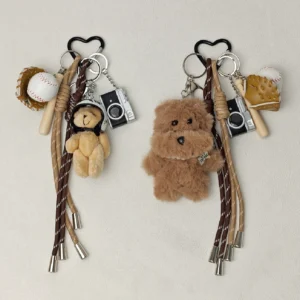 2025 New Cute Cartoon Plush Doll Bag Pendant Dog Rabbit Little Bear Camera Keychains Accessories Gift