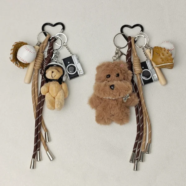 2025 New Cute Cartoon Plush Doll Bag Pendant Dog Rabbit Little Bear Camera Keychains Accessories Gift