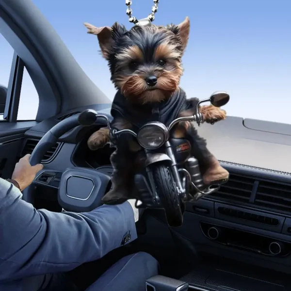 Acrylic Car Pendant Puppy Riding A Motorcycle Hanging Pendant Rearview Mirror Ornament Animal Pendant Car Interior Accessories - Image 14