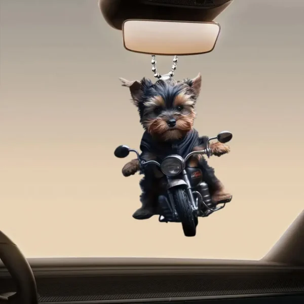 Acrylic Car Pendant Puppy Riding A Motorcycle Hanging Pendant Rearview Mirror Ornament Animal Pendant Car Interior Accessories - Image 9