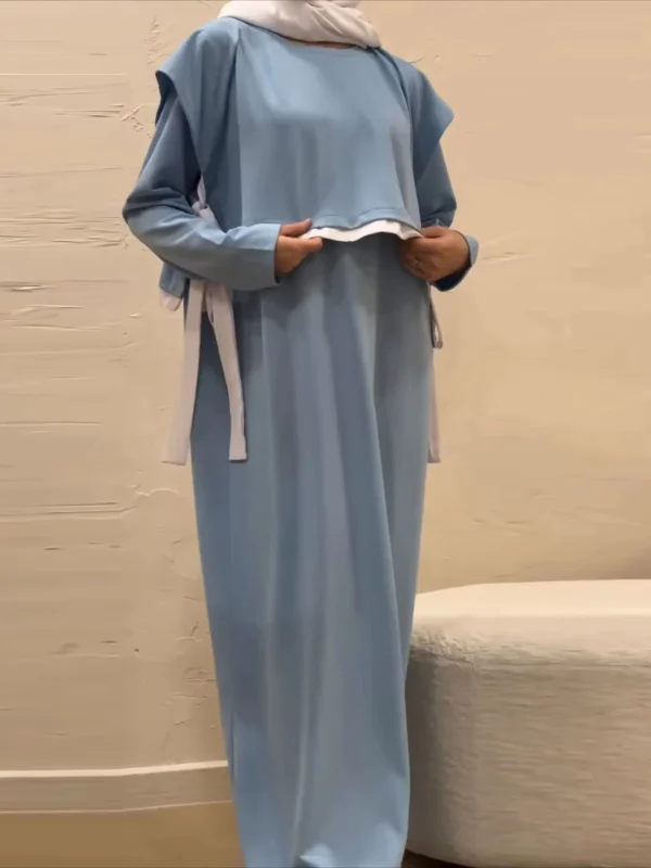 Women Eid Muslim Sets Musulman Ensemble Dubai Arab Vest Kaftan Islam Abayas Ankle Length Long Robe Solid Two Pieces Set 2025 - Image 2