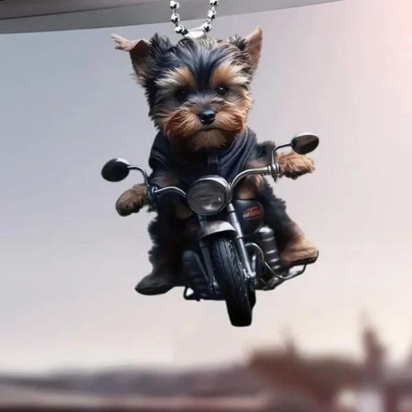 Acrylic Car Pendant Puppy Riding A Motorcycle Hanging Pendant Rearview Mirror Ornament Animal Pendant Car Interior Accessories - Image 13