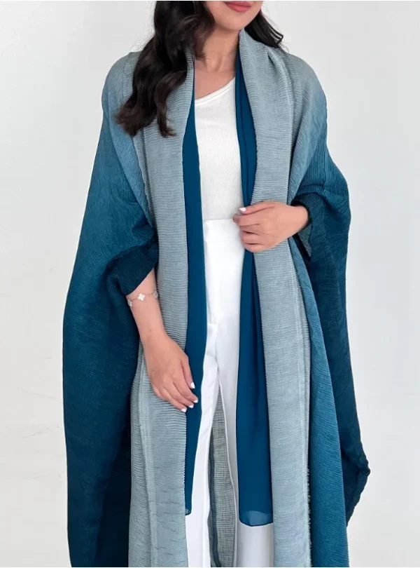 Muslim Abaya for Women Bat Sleeve Pleated Gradient Cardigan Trench Coat 2023 Autumn Dubai Abayas Plus Size Women's Luxury Coat - Image 19