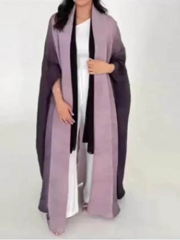 Muslim Abaya for Women Bat Sleeve Pleated Gradient Cardigan Trench Coat 2023 Autumn Dubai Abayas Plus Size Women's Luxury Coat - Image 3