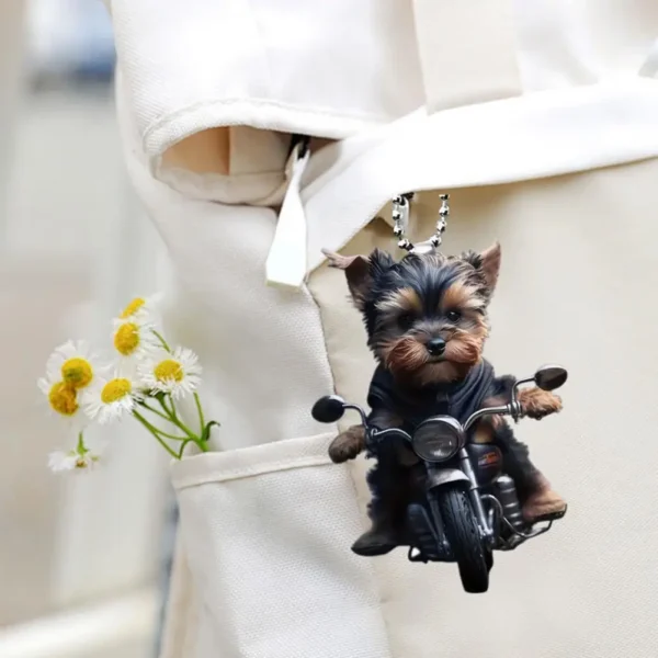 Acrylic Car Pendant Puppy Riding A Motorcycle Hanging Pendant Rearview Mirror Ornament Animal Pendant Car Interior Accessories - Image 19