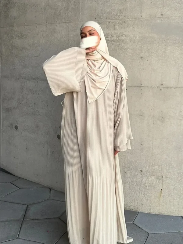 Eid Muslim Dress for Women Pleated Flare Sleeve Jalabiya Kaftan Islam Vestidos Arab Long Robe Ramadan Morocco Dubai Abayas 2024 - Image 2