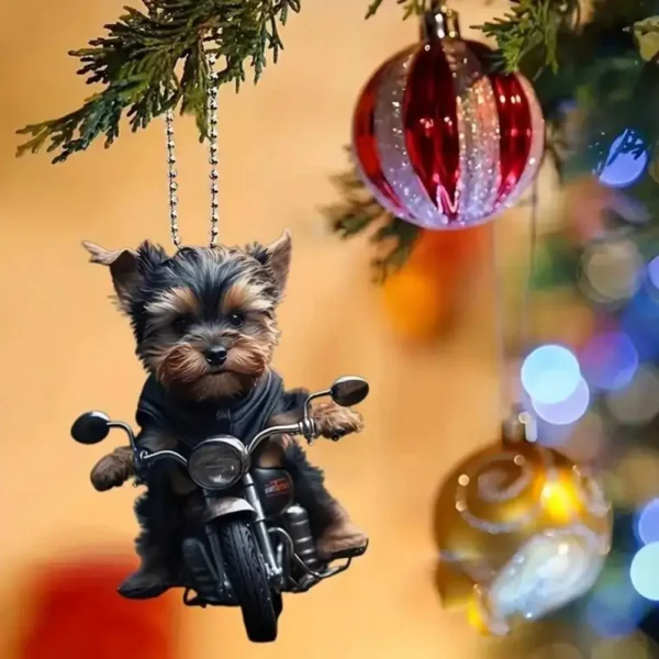 Acrylic Car Pendant Puppy Riding A Motorcycle Hanging Pendant Rearview Mirror Ornament Animal Pendant Car Interior Accessories - Image 4