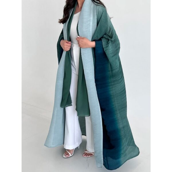 Muslim Abaya for Women Bat Sleeve Pleated Gradient Cardigan Trench Coat 2023 Autumn Dubai Abayas Plus Size Women's Luxury Coat - Image 22