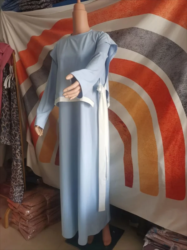 Women Eid Muslim Sets Musulman Ensemble Dubai Arab Vest Kaftan Islam Abayas Ankle Length Long Robe Solid Two Pieces Set 2025 - Image 5