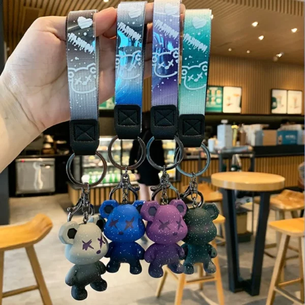Cute Bear Keychain With Strap The Best Car Key Keyring Animal Bag Backpack Key Chain Charm Pendant Accessory Gift For Friend - Image 3