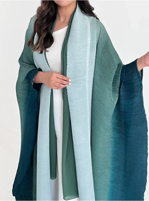 Muslim Abaya for Women Bat Sleeve Pleated Gradient Cardigan Trench Coat 2023 Autumn Dubai Abayas Plus Size Women's Luxury Coat - Image 15