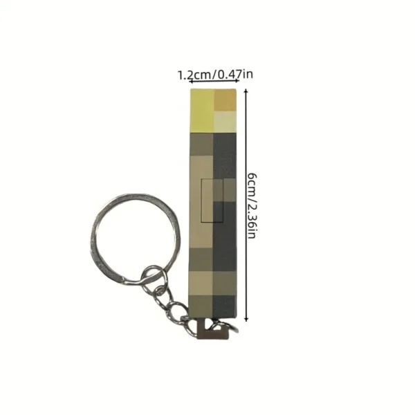 Glow-in-the-Dark Anime Gamer Keychain - Classic Torch Design with Pixelated Wooden Texture, Fashionable Plastic Pendant - Image 9