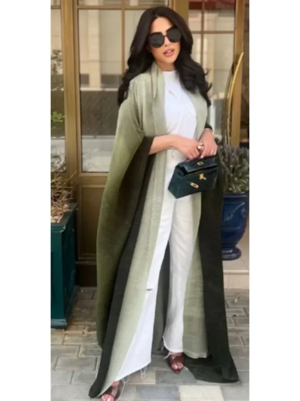 Muslim Abaya for Women Bat Sleeve Pleated Gradient Cardigan Trench Coat 2023 Autumn Dubai Abayas Plus Size Women's Luxury Coat - Image 7