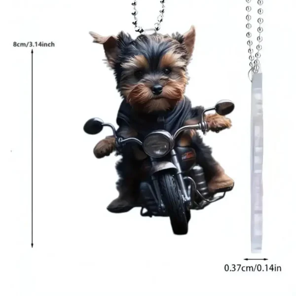 Acrylic Car Pendant Puppy Riding A Motorcycle Hanging Pendant Rearview Mirror Ornament Animal Pendant Car Interior Accessories - Image 7