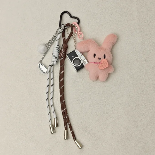 2025 New Cute Cartoon Plush Doll Bag Pendant Dog Rabbit Little Bear Camera Keychains Accessories Gift - Image 7