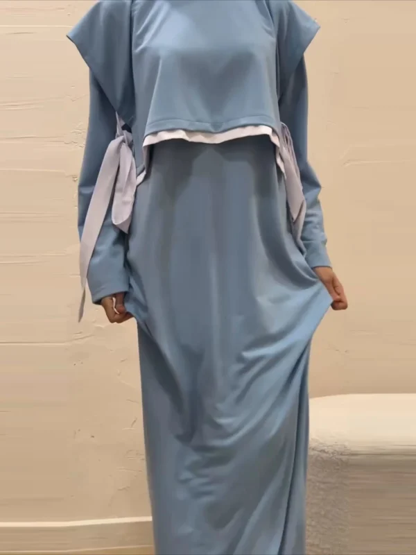 Women Eid Muslim Sets Musulman Ensemble Dubai Arab Vest Kaftan Islam Abayas Ankle Length Long Robe Solid Two Pieces Set 2025