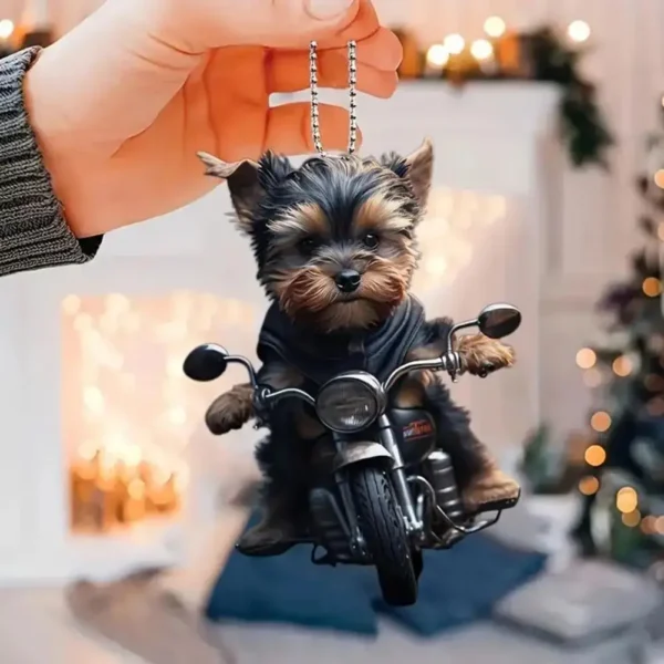 Acrylic Car Pendant Puppy Riding A Motorcycle Hanging Pendant Rearview Mirror Ornament Animal Pendant Car Interior Accessories - Image 3