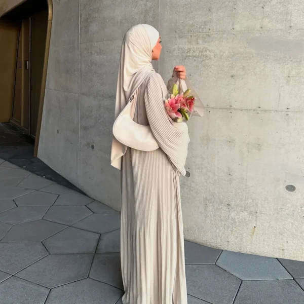 Eid Muslim Dress for Women Pleated Flare Sleeve Jalabiya Kaftan Islam Vestidos Arab Long Robe Ramadan Morocco Dubai Abayas 2024 - Image 12