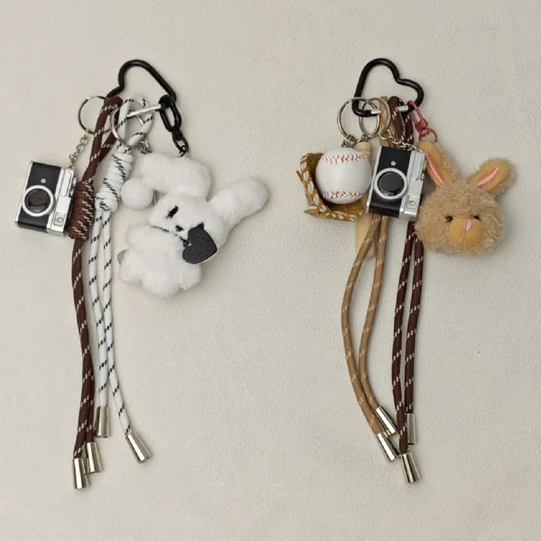 2025 New Cute Cartoon Plush Doll Bag Pendant Dog Rabbit Little Bear Camera Keychains Accessories Gift - Image 6