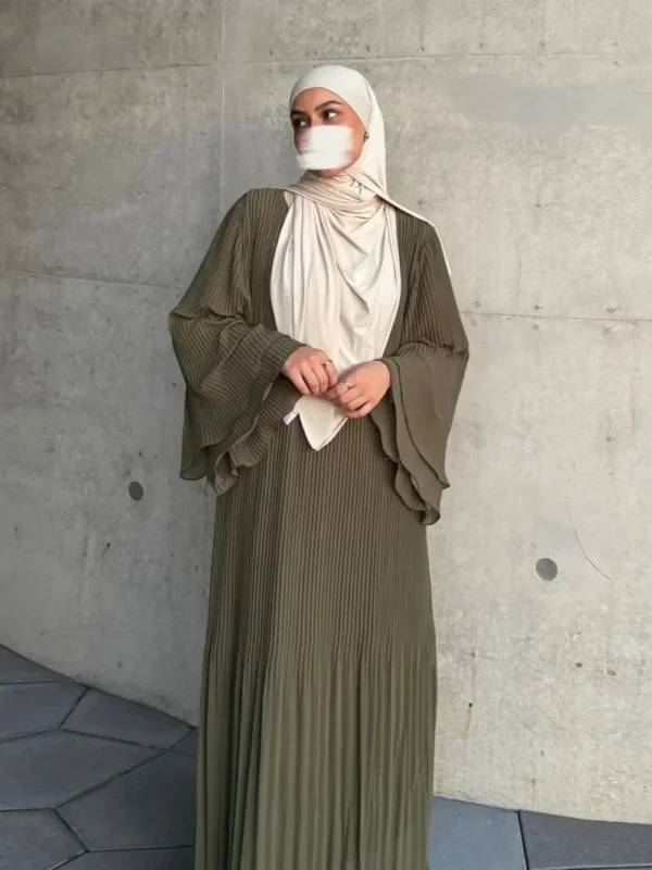 Eid Muslim Dress for Women Pleated Flare Sleeve Jalabiya Kaftan Islam Vestidos Arab Long Robe Ramadan Morocco Dubai Abayas 2024 - Image 3