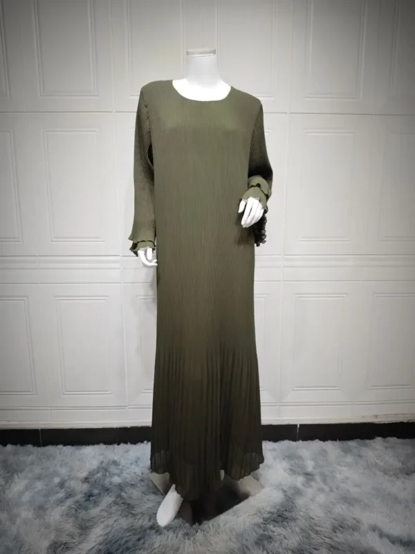 Eid Muslim Dress for Women Pleated Flare Sleeve Jalabiya Kaftan Islam Vestidos Arab Long Robe Ramadan Morocco Dubai Abayas 2024 - Image 8