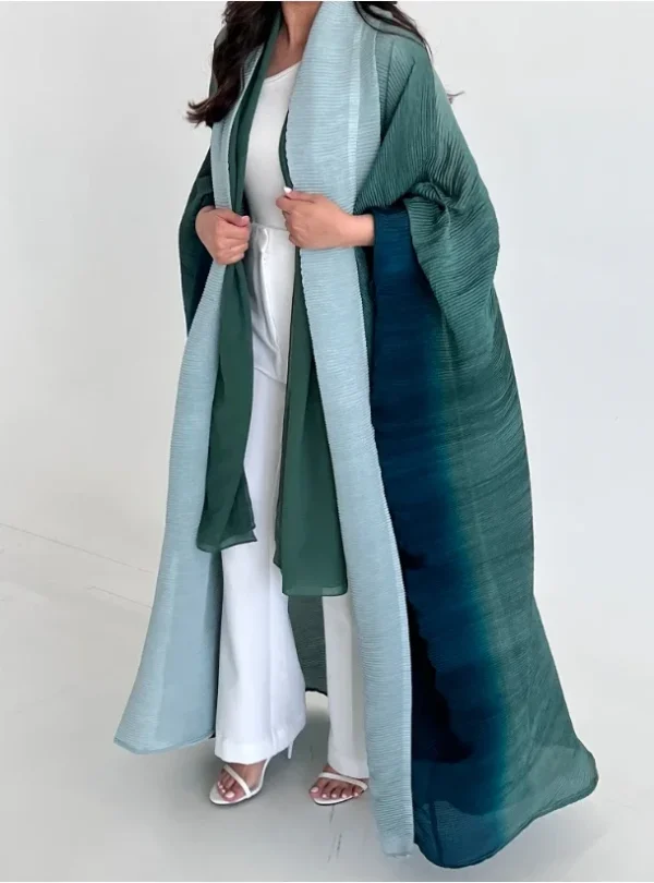 Muslim Abaya for Women Bat Sleeve Pleated Gradient Cardigan Trench Coat 2023 Autumn Dubai Abayas Plus Size Women's Luxury Coat - Image 13
