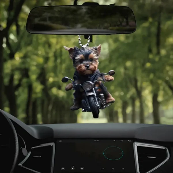 Acrylic Car Pendant Puppy Riding A Motorcycle Hanging Pendant Rearview Mirror Ornament Animal Pendant Car Interior Accessories - Image 15