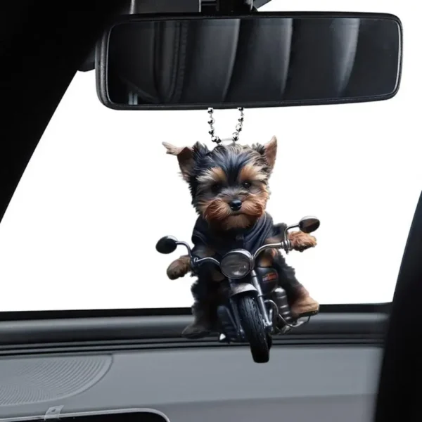 Acrylic Car Pendant Puppy Riding A Motorcycle Hanging Pendant Rearview Mirror Ornament Animal Pendant Car Interior Accessories - Image 11