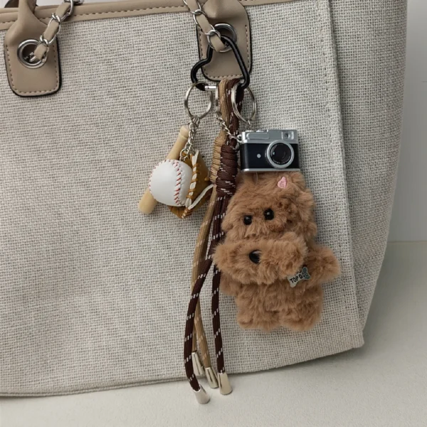2025 New Cute Cartoon Plush Doll Bag Pendant Dog Rabbit Little Bear Camera Keychains Accessories Gift - Image 2