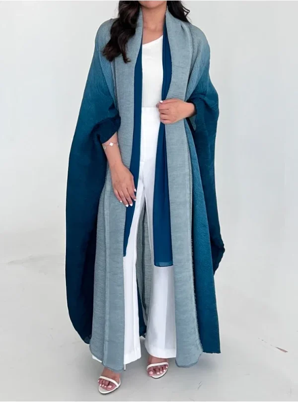 Muslim Abaya for Women Bat Sleeve Pleated Gradient Cardigan Trench Coat 2023 Autumn Dubai Abayas Plus Size Women's Luxury Coat - Image 14