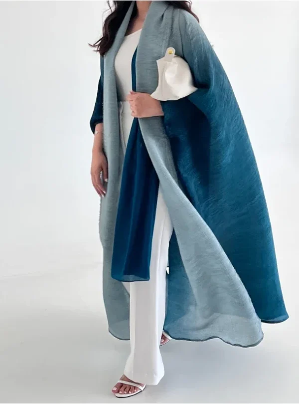 Muslim Abaya for Women Bat Sleeve Pleated Gradient Cardigan Trench Coat 2023 Autumn Dubai Abayas Plus Size Women's Luxury Coat - Image 18
