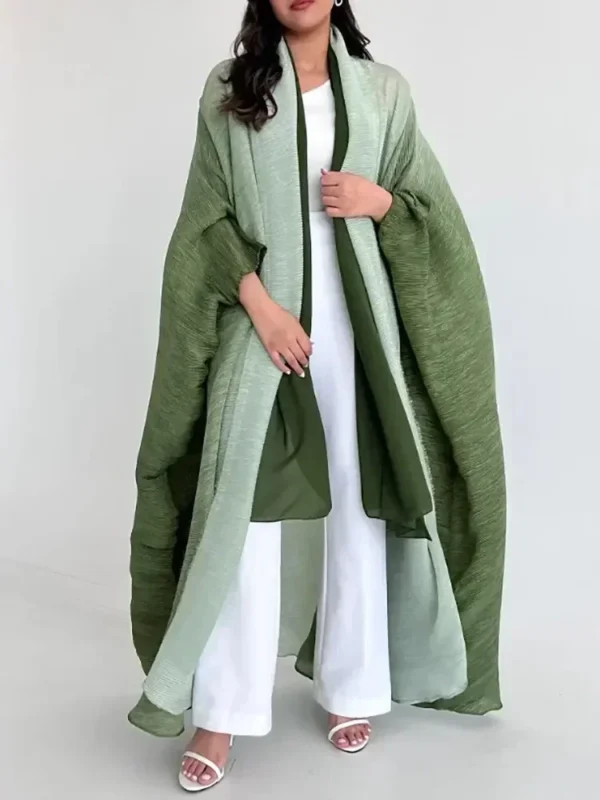 Muslim Abaya for Women Bat Sleeve Pleated Gradient Cardigan Trench Coat 2023 Autumn Dubai Abayas Plus Size Women's Luxury Coat - Image 2