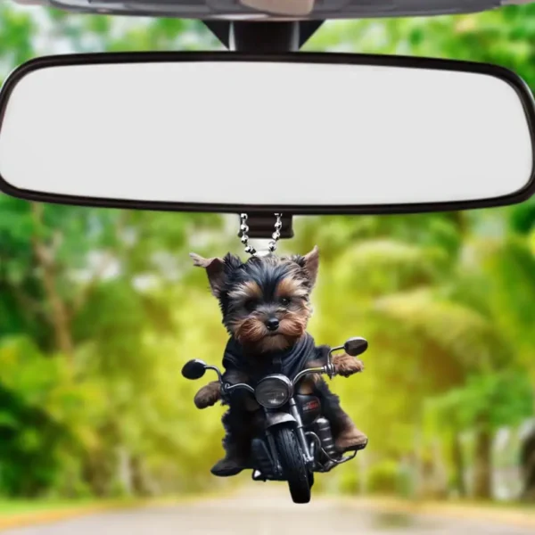 Acrylic Car Pendant Puppy Riding A Motorcycle Hanging Pendant Rearview Mirror Ornament Animal Pendant Car Interior Accessories - Image 10