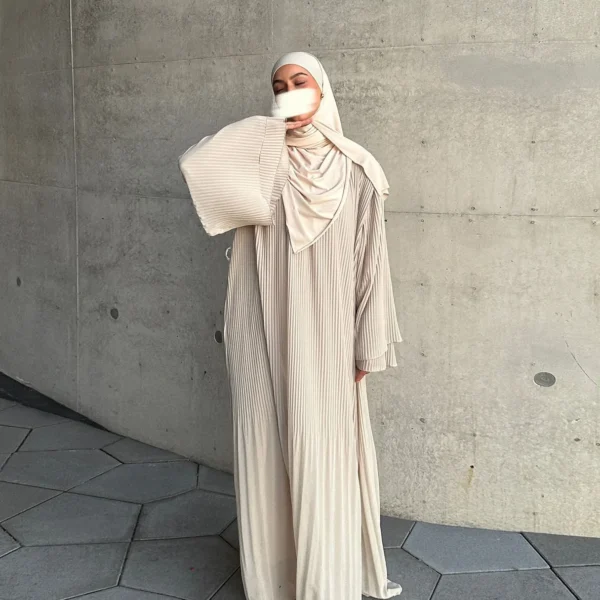 Eid Muslim Dress for Women Pleated Flare Sleeve Jalabiya Kaftan Islam Vestidos Arab Long Robe Ramadan Morocco Dubai Abayas 2024 - Image 13